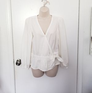 Madewell White Long Sleev Wrap Top